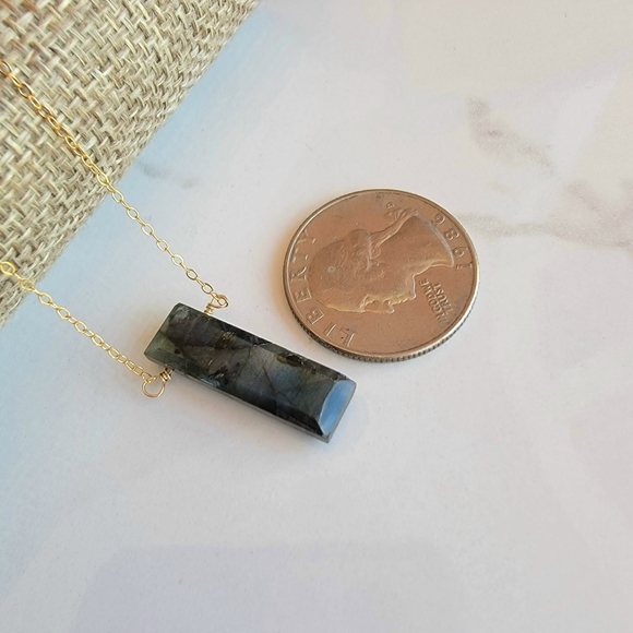 Labradorite Necklace Minimalist Crystal Gemstone Bar - Picture 7 of 7